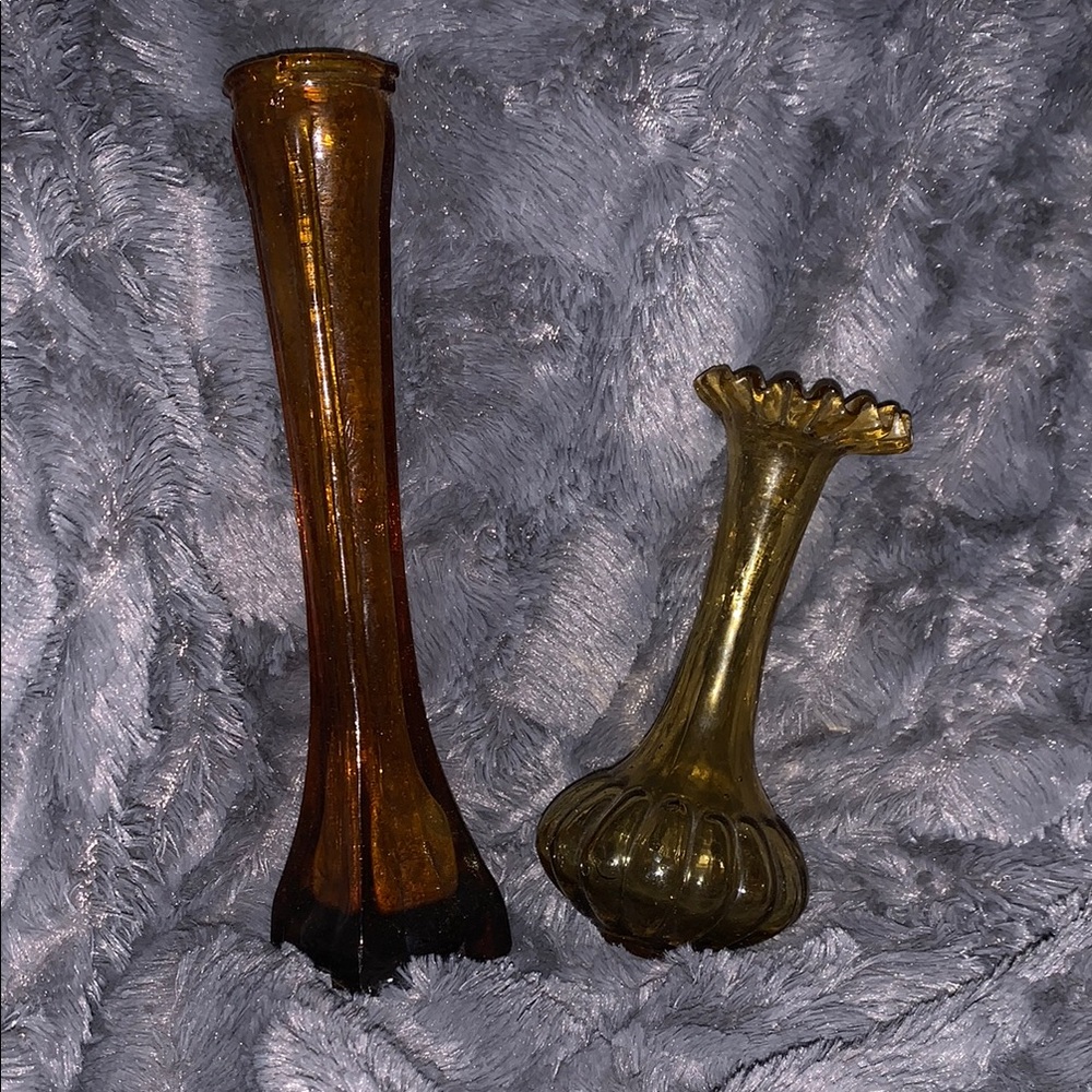 Elegant Amber Glass Vase Set